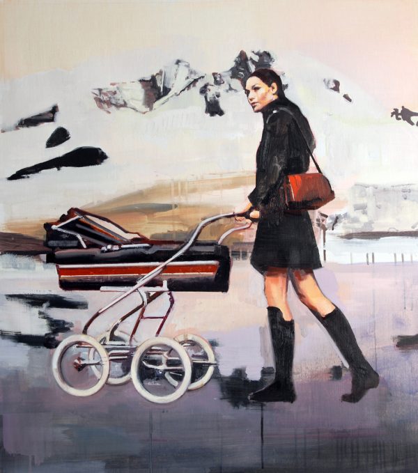 Woman with Pram with Landscape
