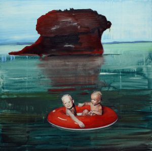 Children in Boat with Seascape